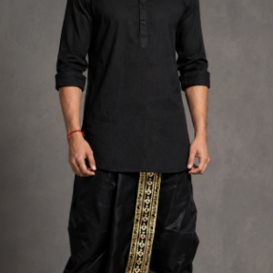 black dupion silk dhoti pant for men
