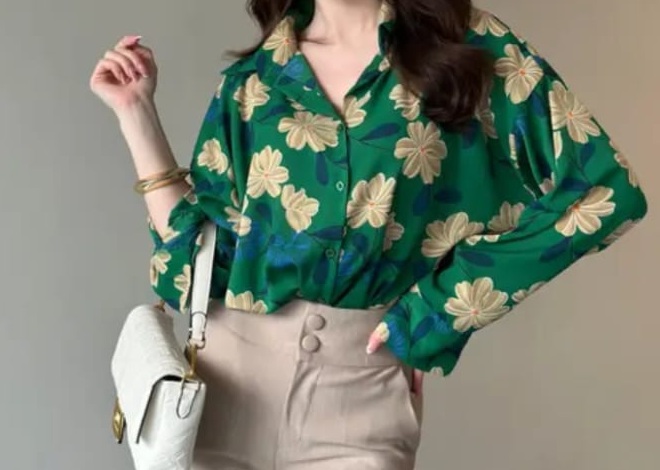 womens' printed oversized casual shirt