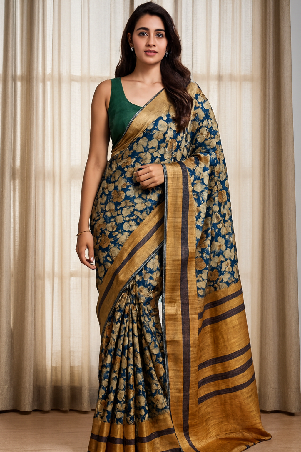 floral tussar saree floral tussar saree
