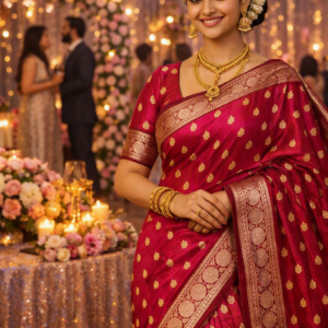 rose pink benarasi saree
