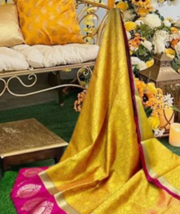 women's yellow kora muslin silk saree