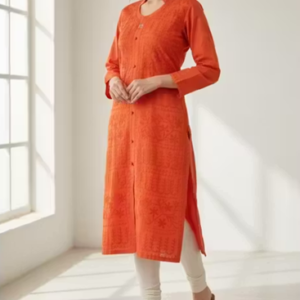 women's cotton lucknowi aari work kurti