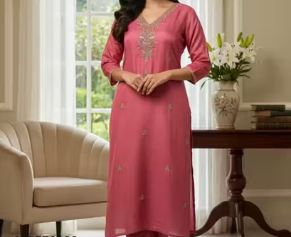 women's silk blend straight kurti with embroidery work women's silk blend straight kurti with embroidery work