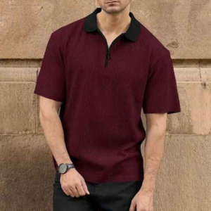 men's polo neck zipper t shirt