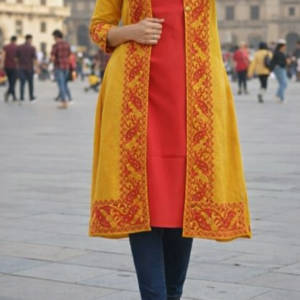 women's sleeveless kurti & jamdani jacket combo