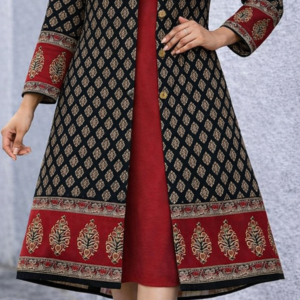 women's sleeveless kurti & printed jacket combo