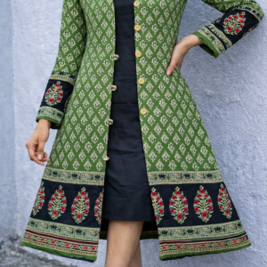 women's sleeveless kurti & printed jacket combo