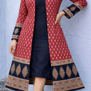 women's sleeveless kurti & printed jacket combo