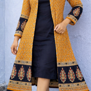 women's sleeveless kurti & printed jacket combo